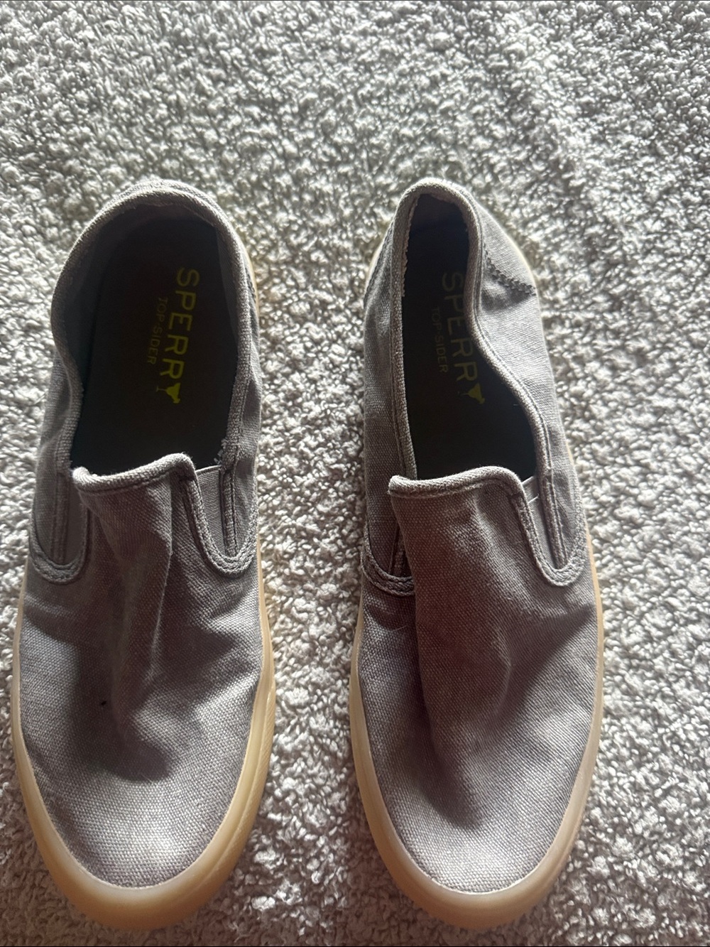 Sperry Women's Gray Canvas Slip-On Loafers with Tan Sole